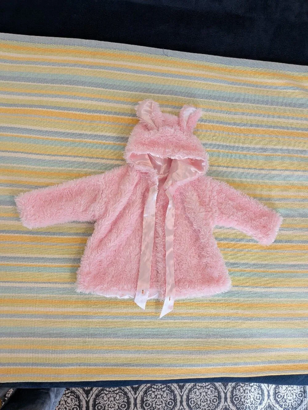 ⭐ Bunnies By The Bay Pink Fuzzy Hooded Bunny Coat Jacket Girls 6-12 Months